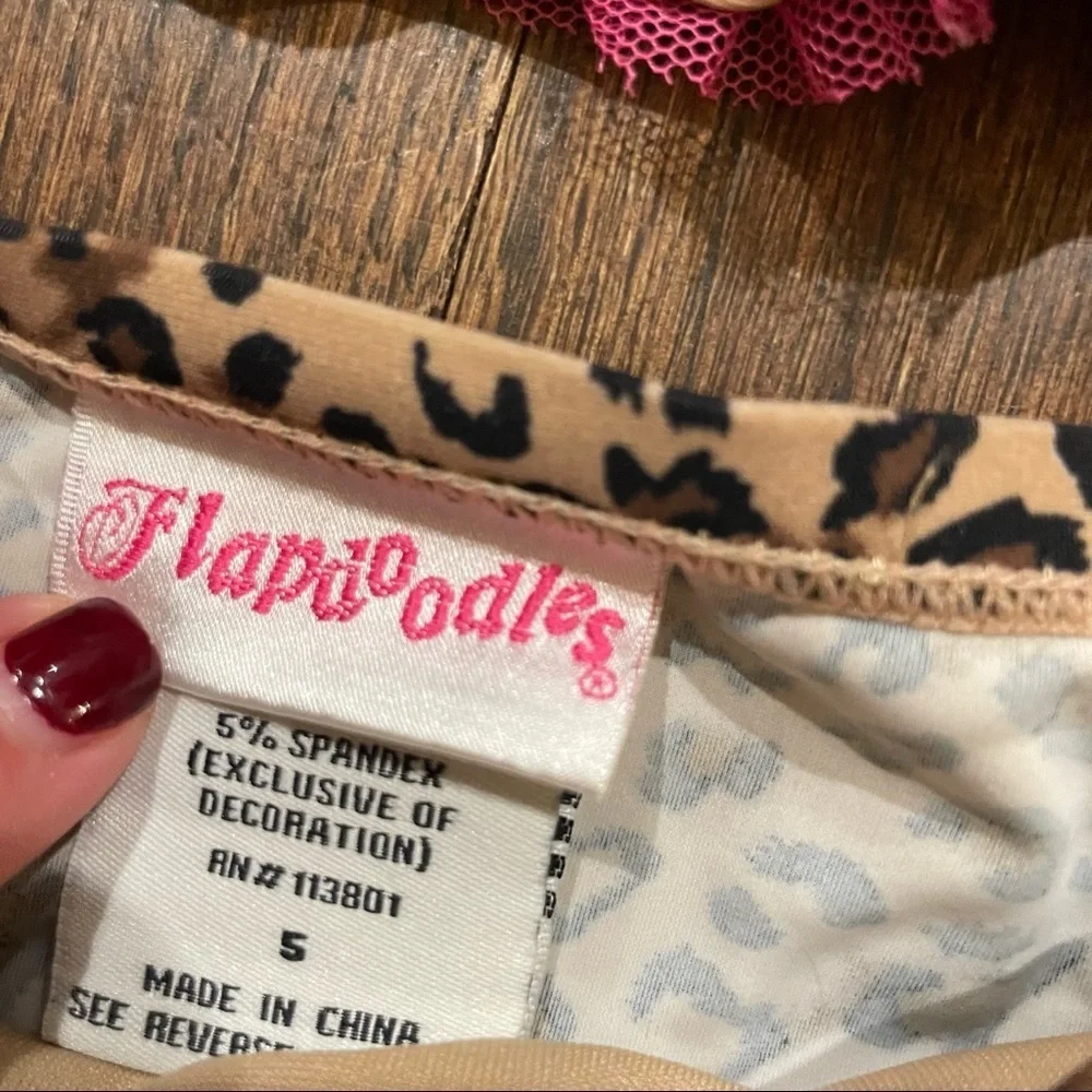 Flapdoodles cheetah and lace frill tankini size 5